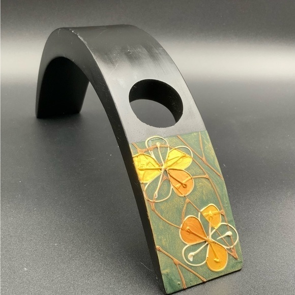 One Bottle Solid Wood Tabletop Balancing Wine Bottle Rack Black Handmade - Picture 2 of 5